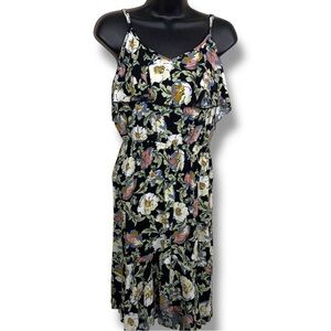 Medium Xhilaration Green Floral Dress Sleeveless Ruffle Accent Lace Up Back